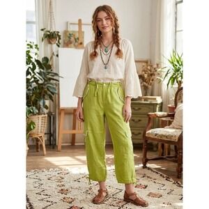 Stijfselkissie Linen Pants Sz M Lace Detail Pullon Cottagecore Boho  Amish Made